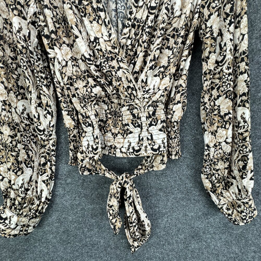 **SOLD**By Anthropologie Blouse Top Womens Small Black Tan Tie Waist Boho - Picture 3 of 13